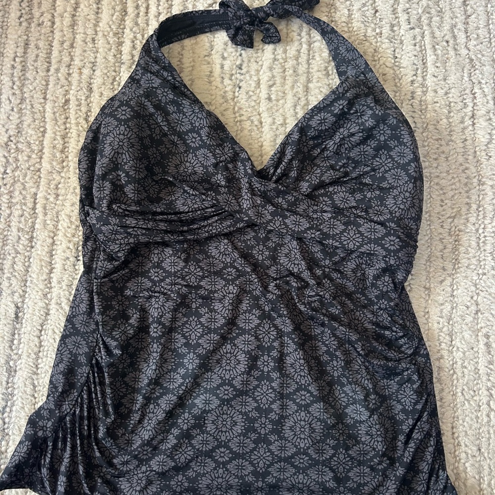 Merona Black and Gray Floral Halter Top Tankini Swim Top